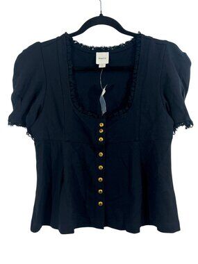 Anthropolgie Maeve Puff Sleeve Baby Doll Top Black New w/  Cut Tag